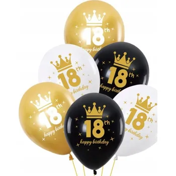 Balónek Balónky k 18. NAROZENINÁM zlaté černé bílé 30 cm 6 Ks