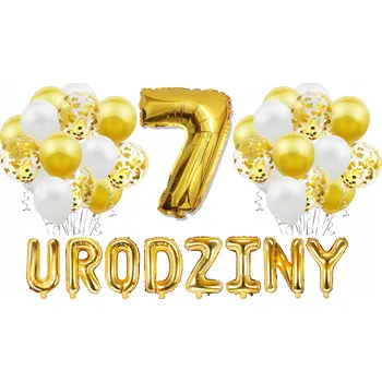 Balónek Zlatá sada BALÓNKY pro 7. narozeniny, bílé konfety