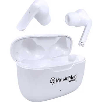 Sluchátka Music Man BT-X63 Headset do uší (In Ear) Bluetooth® stereo bílá headset, Nabíjecí pouzdro, dotykové ovládání