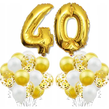 Balónek Sada ZLATÝCH BALÓNKY k 40. NAROZENINÁM výročí svatby jubileu BÍLÉ konfety