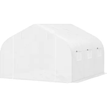 Skleník Skleník 6 rolovacích oken, dveře na zip, fólie odolná proti roztržení, kovový rám, 3,5 x 3 x 2 m, bílá