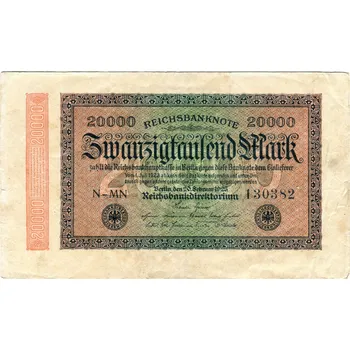 Sběratelství NĚMECKO. 20.000 Mark, 20.2.1923. Ro. 84b. VZ: kruhy. FZ: MN. Série N.