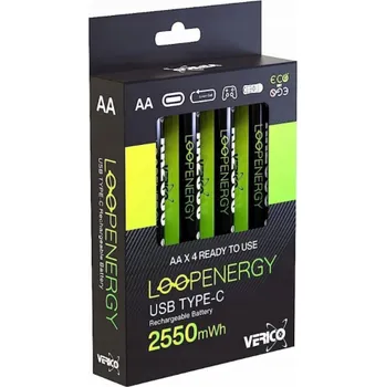 Článková baterie Verico Verico LoopEnergy Li-Ion baterie AA2550, USB-C, 4er Pack maloobchodní prodej