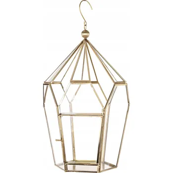 Svícen Zlatý kovový lampion lucerna zlatá sklo dekorace