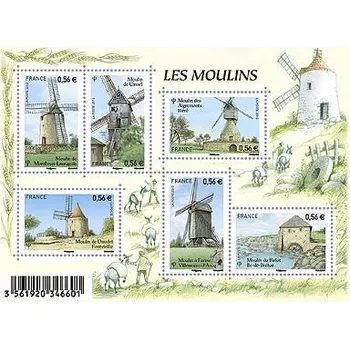 Poštovní známka Post France (2010) MiNr. 4939 - 4944 ** (Block 130) - Francie - Mlýny