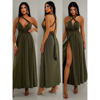 Dámské šaty Khaki dlouhé variabilní šaty KATIE s vázáním