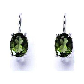 Náušnice NK1245 Stříbrné náušnice přírodní vltavín Zelená