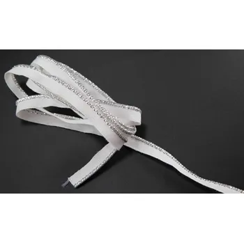 Bavlněný výpustek - stříbrná/bílá - šířka 1 cm