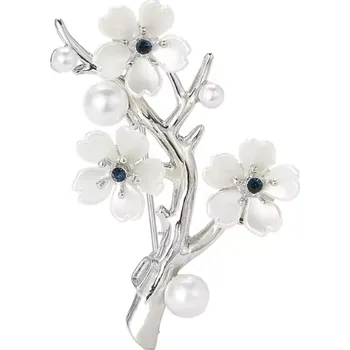 Brož B-TOP Brož Větvička zdobená květy a perlami Typ: Typ 2