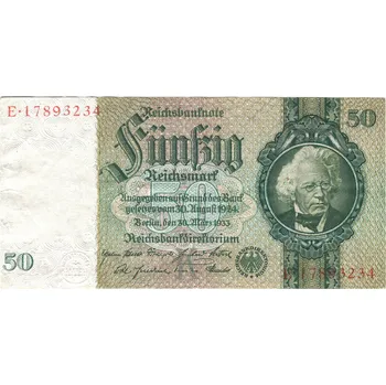 NĚMECKO. 50 Reichsmark. Ro. 175b. 30.3.1933. Podtisk F. Série E.