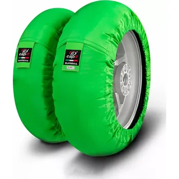Sada na opravu pneumatiky Nahříváky moto pneumatik CAPIT CAPIT SUPREMA SPINA TYRE WARMER barva zelená, velikost M/XL ( přední M 125/17" / zadní XL 200/55-17" )