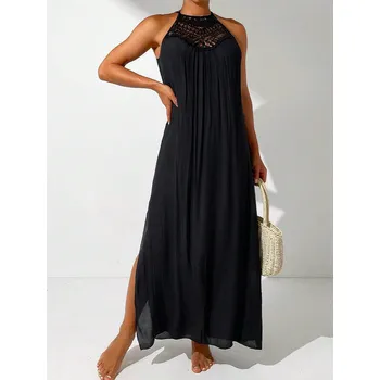 Dámské šaty Dlouhé plážové šaty s rozparkem Barva: Černá, Velikostní tabulka: S