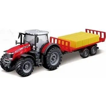 BBurago TRAKTOR MASSEY FERGUSON 87405 w/ PŘÍVĚS NA BALÍKY 31675