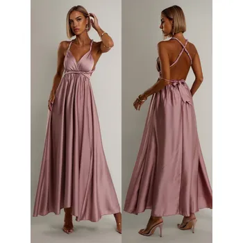 Dámské šaty Starorůžové lesklé šaty VALERDY s variabilním vázáním / bez rozparku Velikost: ONESIZE