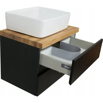 Koupelnový nábytek SKŘÍŇKA POD UMYVADLO 60 CM LAK ČERNÝ MAT + MASIVNÍ DUB DESKA | MDF