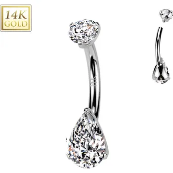 Piercing Šperky4U Zlatý piercing do pupíku - kapka, Au 585/1000 - ZL01273-WG