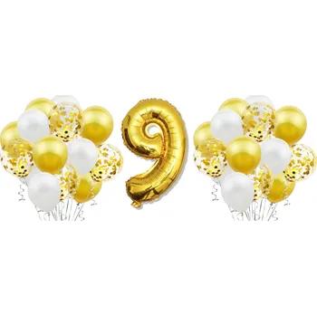 Balónek Sada ZLATÝCH BALÓNKY k 9. NAROZENINÁM výročí svatby jubileu BÍLÉ konfety