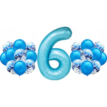 Balónek Sada MODRÁ na 6. NAROZENINY 100cm VELKÉ balónky