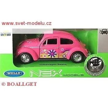 autíčko Welly VOLKSWAGEN BEETLE FLOWERS PINK 42343