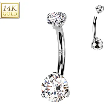 Piercing Šperky4U Zlatý piercing do pupíku - kulatý zirkon, Au 585/1000 - ZL01271-WG