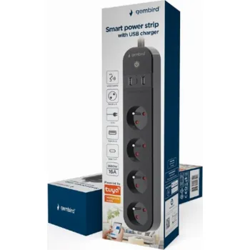 Elektrická zásuvka Chytrý proužek Tuya 4xFR 2xUSB-A 1xUSB-C Černý