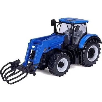 autíčko BBurago TRAKTOR NEW HOLLAND T7315 S PŘEDNÍMI KLEŠTĚMI 44083