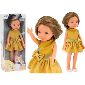plyšák Loutka ve žlutých šatech s hnědými vlasy 33 cm