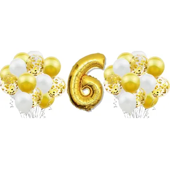 Balónek Sada ZLATÝCH BALÓNKY k 6. NAROZENINÁM výročí svatby jubileu BÍLÉ konfety