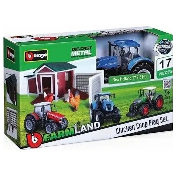 autíčko BBurago FARM LAND TRAKTOR NEW HOLLAND T7.315 w/ KURNÍK 31681