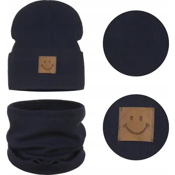 Čepice ČEPICE A NÁKRČNÍK Dětská sada BAVLNA 95% 48-52 TMAVĚ MODRÁ