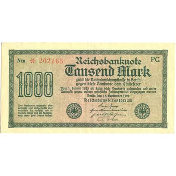 NĚMECKO. 1.000 Mark. Ro. 75d. 15. 9.1922. Firma PG, série Nm. VZ: Trny.
