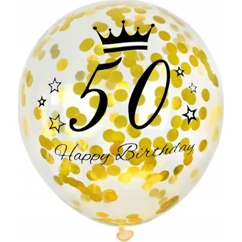 Balónek Balónky se ZLATÝM konfetami k 50. NAROZENINÁM 30cm 5ks
