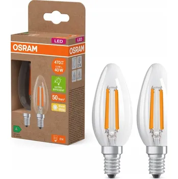 Žárovka 2x LED žárovka B35 E14 2,2W (ekvivalent 40W) 470lm 2700K Filament, 214lm/W, třída A OSRAM