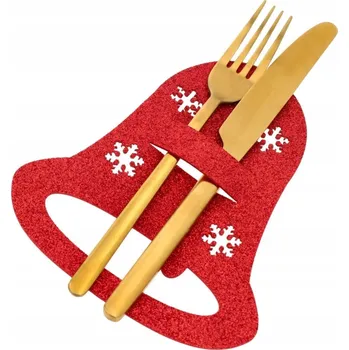 Příbor Vánoční OBAL červený BROKÁTOVÝ na příbory ZVONEČEK na ŠTĚDRÝ DEN 6 Ks