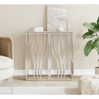 Konzolový stolek vidaXL Konzolový stůl 70 x 30 x 70 cm nerezová ocel a sklo [350035] Barva: stříbrná a bílá