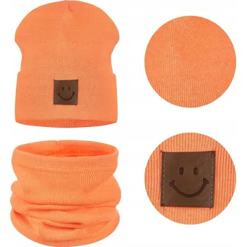 Čepice ČEPICE A NÁKRČNÍK Dětská sada BAVLNA 95% 40-46 ORANŽOVÁ