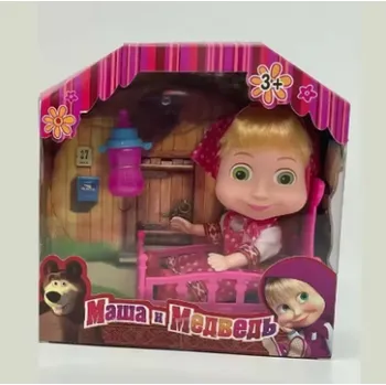 Panenka Panenka Máša s doplňky – hračka inspirovaná pohádkou Máša a Medvěd Varianta: D1 - červená v postýlce