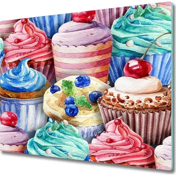 Kuchyňské prkénko Skleněné deska do kuchyně Barevné košíčky 60x52 cm