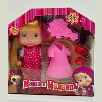 Panenka Panenka Máša s doplňky – hračka inspirovaná pohádkou Máša a Medvěd E1 - červená s oblečením