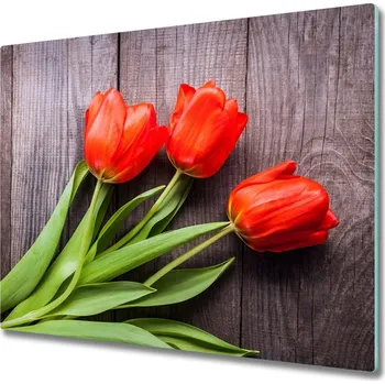 Kuchyňské prkénko Skleněná krájecí deska Červené tulipány 60x52 cm