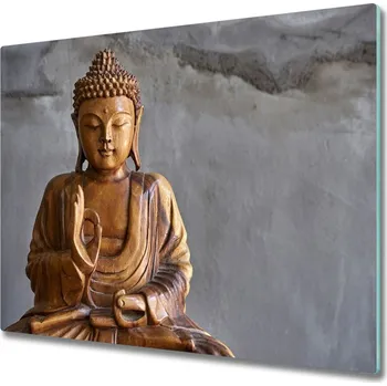 Kuchyňské prkénko Skleněná krájecí deska Dřevěný buddha 60x52 cm