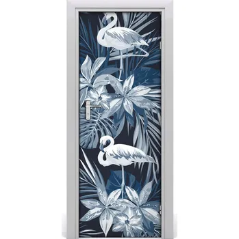 Fototapeta Samolepící fototapeta na dveře Květiny a flemingy 85x205 cm