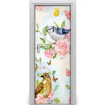 Fototapeta Samolepící fototapeta na dveře Ptáci motýli růže 85x205 cm