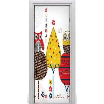 Fototapeta Samolepící fototapeta na dveře Sovy na dřevě 85x205 cm
