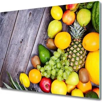 Kuchyňské prkénko Skleněná krájecí deska Ovoce na dřevo 60x52 cm