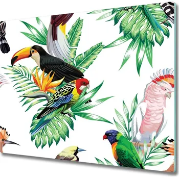 Kuchyňské prkénko Skleněná krájecí deska Tropické ptáky 60x52 cm
