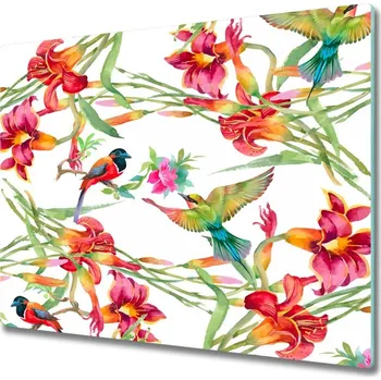 Kuchyňské prkénko Skleněná krájecí deska Exotické ptáky 60x52 cm