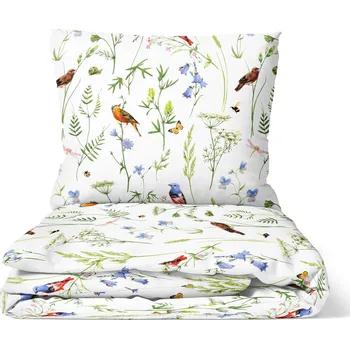 Povlečení DARRÉ Bavlněné povlečení Louka s ptáčky 140 x 200, 70 x 90 zipový uzávěr