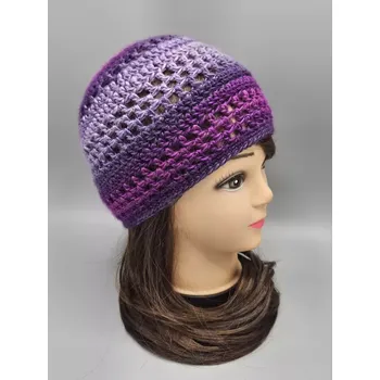 Čepice Ručně háčkovaná čepice klasika 2 - fialová se vzorkem (54 - 58 cm)