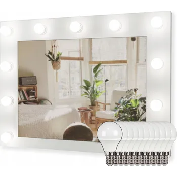 Zrcadlo Zrcadlo na toaletní stolek Hollywood bílé s LED osvětlením 80x60 pro líčení